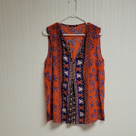 Kobi Halperin Orange Floral Sleeveless Silk Blouse, Women's Large - Picture 3 of 6